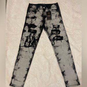 Black/ grey stone distressed jeans for men